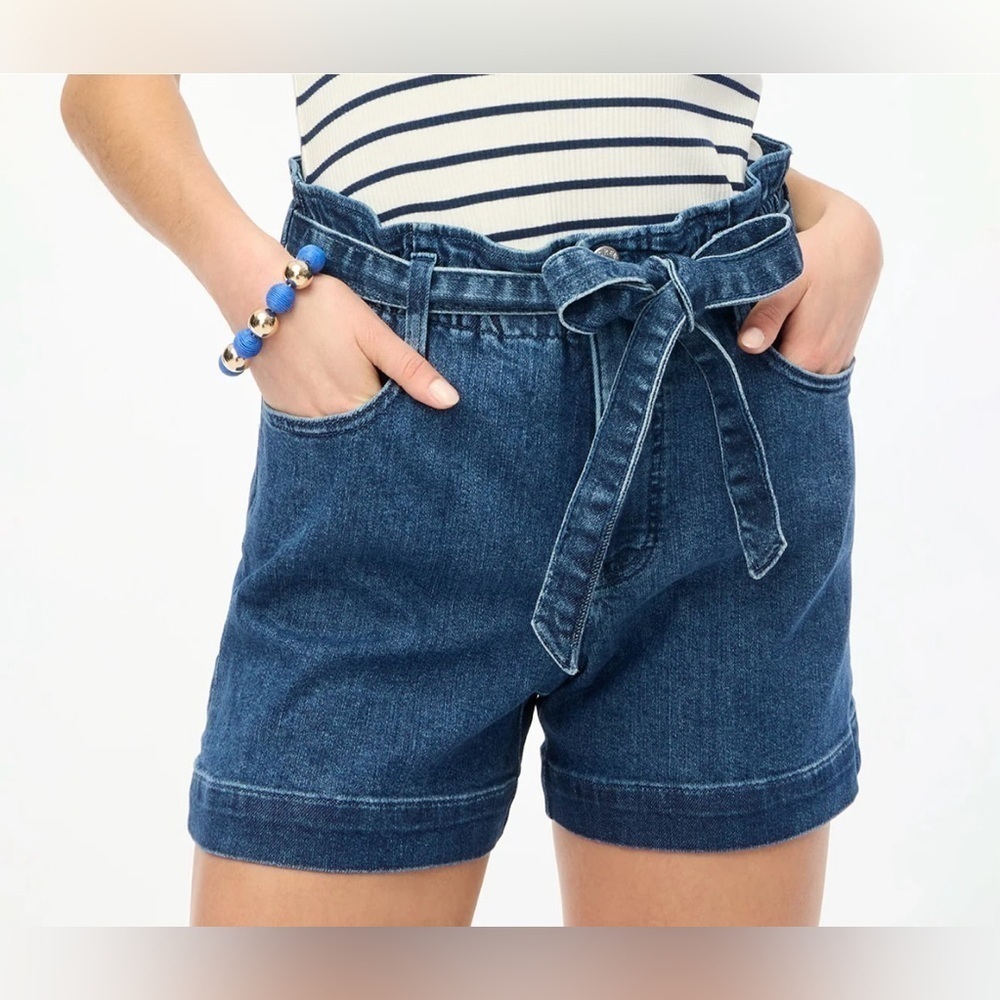 J. Crew Factory paperbg wst bltd cuff blu hi rise jn shrts w pckts SZ 27
